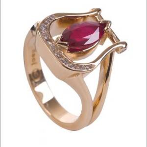 14k Yellow Gold with Diamonds and Ruby