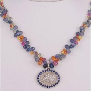 18k White Gold with .30cttw Diamonds and 1.25cttw Saphires