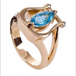 14k Yellow Gold with Diamonds and Blue Topaz