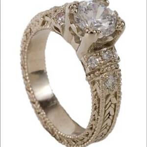 14k White Gold Wheat Engraved Ring