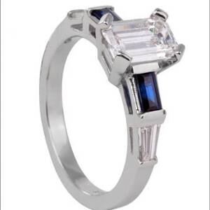 Sapphire and Tapered Diamond Baguette Ring