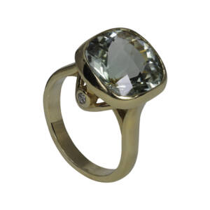 Green prasiolite set in 14k yellow