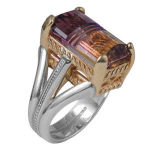 Ametrine set in sterling silver and 14k yellow gold