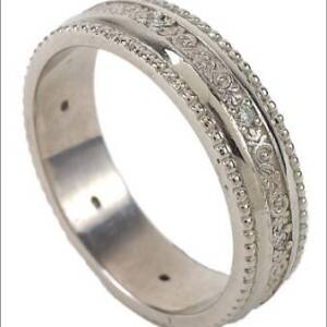 Platinum Scroll Design, Beaded Edge Ring