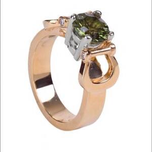 14k Yellow Gold with Diamonds and Green Tourmaline