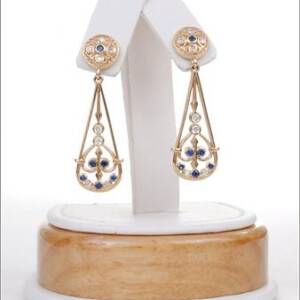 Evolution City Hall 14k Yellow Gold Earrings with Sapphires and Diamonds