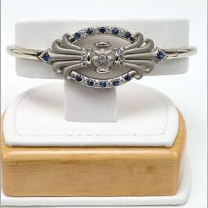 14k White Gold Brushed with Sapphire and Diamonds