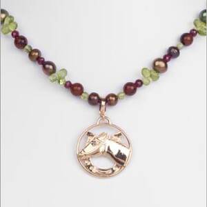 14k Yellow Gold with .03cttw on Freshwater Pearl Peridot and Garnet Beads