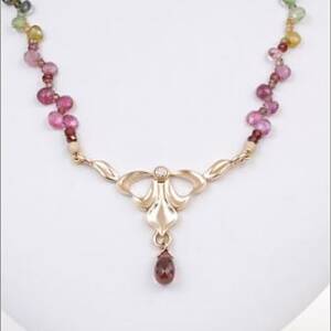 Evolution Capitol Building 14k Yellow Gold with Pink Tourmaline and Diamond