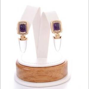 14k Yellow Gold with Amethyst Cabachon Center and Rose Quartz