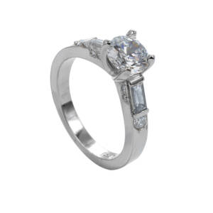 Palladium, Round Diamong and Baguettes Ring