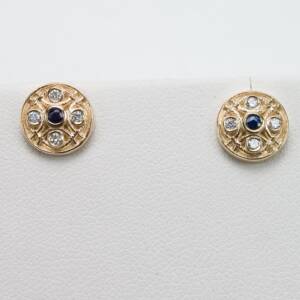 14K yellow gold earrings with .12cts of diamonds and .12cts of sapphires- Albany City Hall