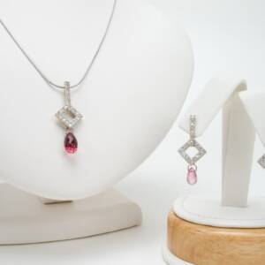 Pink Tourmaline pendant and earring set Set with  1.09ctsdiamonds in 14k white gold and 4.68cts of Pink