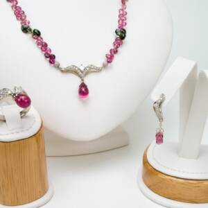 Rubelite Briolette set in 14k white gold