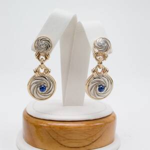 14K two tone with 1.12cts of sapphires and .12cts in diamonds