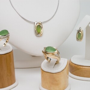 Blue topaz cabochon 14k two tone ring