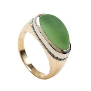 14K white gold ring with .28cts of diamonds with a Peridot Cabochon